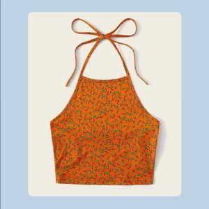 Floral orange cropped halter top